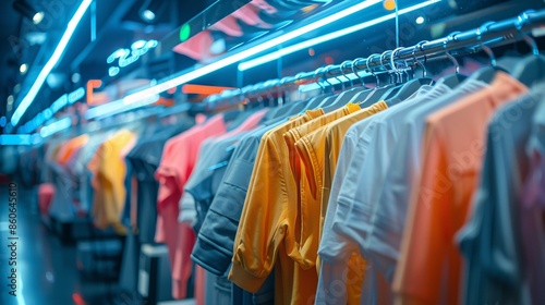 Racks with summer clothes in a clothing store. 