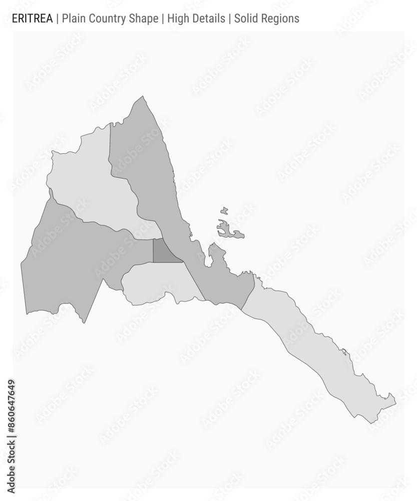 Fototapeta premium Eritrea plain country map. High Details. Solid Regions style. Shape of Eritrea. Vector illustration.