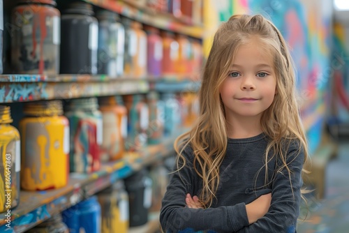Wallpaper Mural Young Girl Standing In Front Of Paint Jars In A Workshop Torontodigital.ca