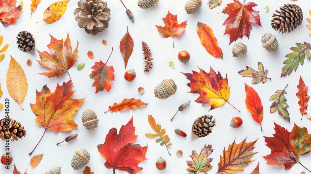 Autumn Leaves and Acorns Flat Lay - Generative AI Autumn Leaves and Acorns Flat Lay - Generative AI