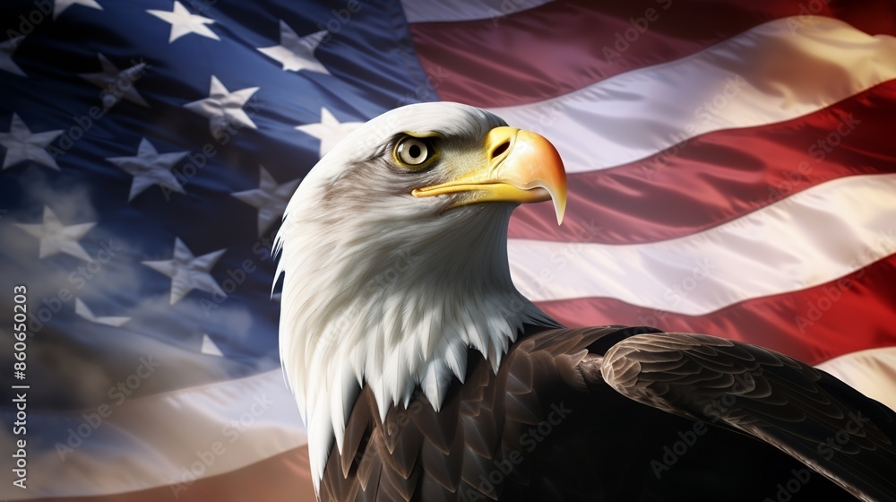 custom made wallpaper toronto digitalEagle and USA flag wallpaper. Majestic eagle, detailed flag, blue sky, vibrant and patriotic, capturing the spirit of freedom and national pride.