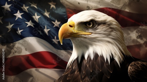 Eagle and USA flag wallpaper. Majestic eagle, detailed flag, blue sky, vibrant and patriotic, capturing the spirit of freedom and national pride.