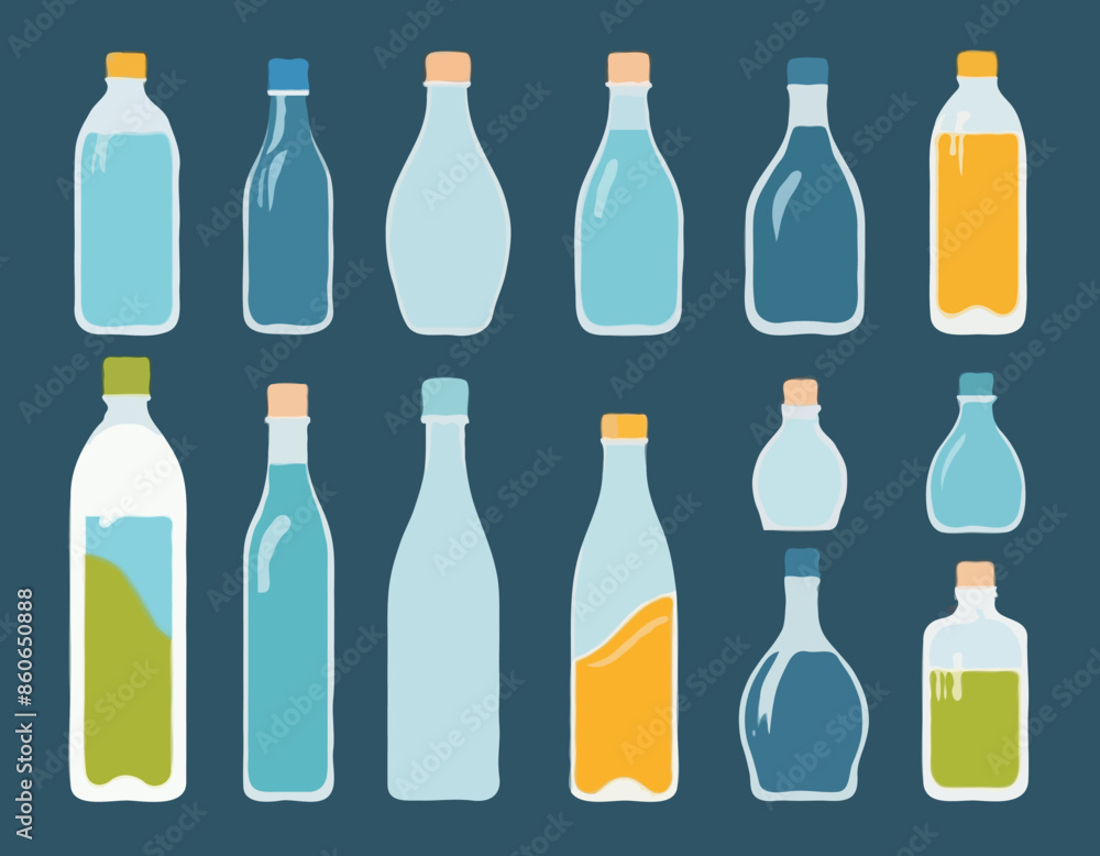 Bottles for water in different shapes vector illustrations
Bottles for water in different shapes vector illustrations