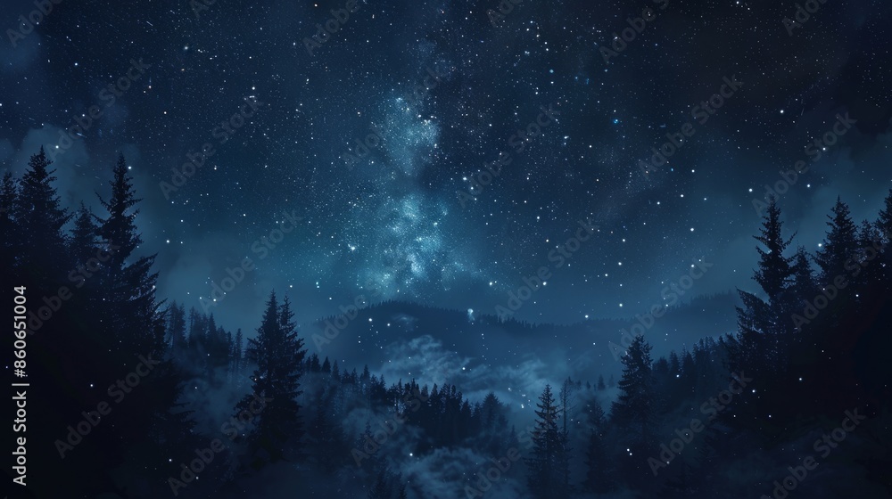 Naklejka premium Night sky over a forest