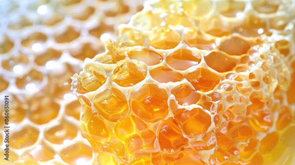 Close up of honeycomb with detailed textures and golden hues highlighting the natural and pure qualities of honey Close up of honeycomb with detailed textures and golden hues highlighting the natural and pure qualities of honey