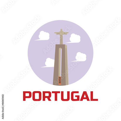 Simple illustration Sanctuary of Christ the King in Lisbon, Portugal. vector illustration.