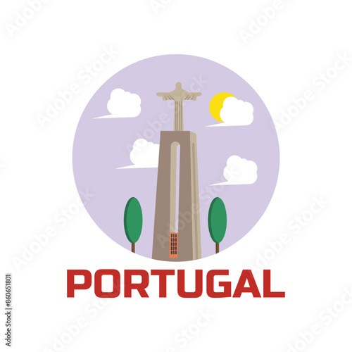 Simple illustration Sanctuary of Christ the King in Lisbon, Portugal. vector illustration.