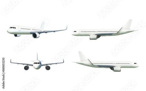 Realistic aircraft or airplane set, vector illustration