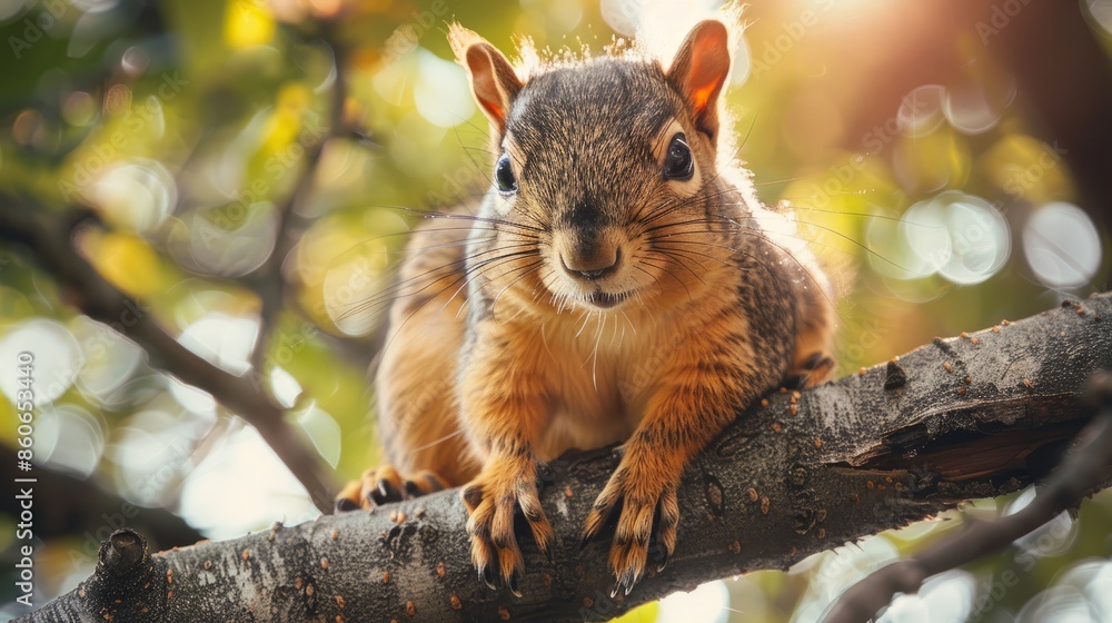 Squirrel perched on tree branch Squirrel perched on tree branch