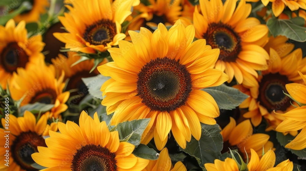 Bright yellow sunflowers in bloom Bright yellow sunflowers in bloom
