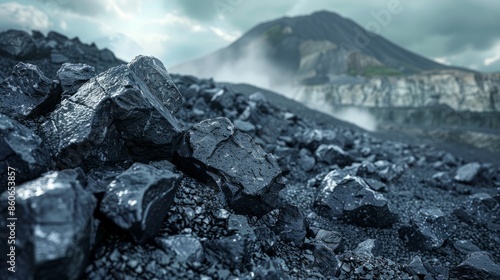 Close-up of high-quality coal in stockpile