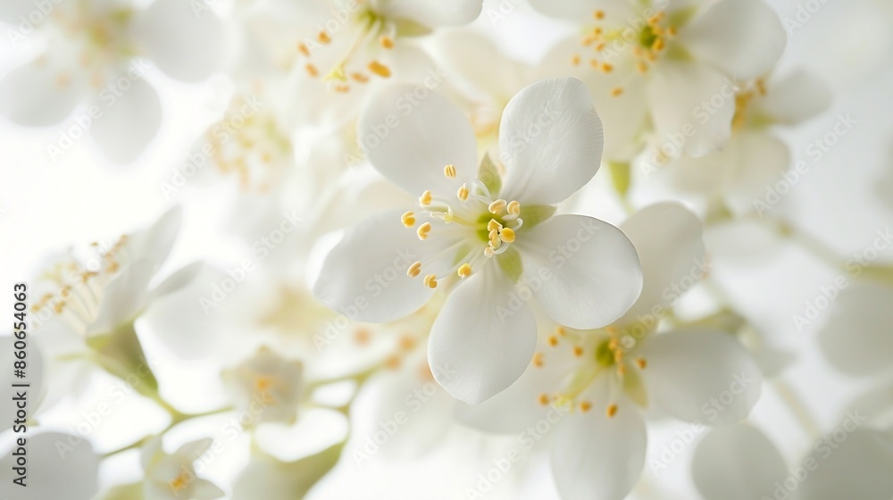jasmine flowers , delicately curved and textured against a pristine white background, capturing the serene beauty of nature's artistry. The focus is on the face of the flower jasmine flowers , delicately curved and textured against a pristine white background, capturing the serene beauty of nature's artistry. The focus is on the face of the flower