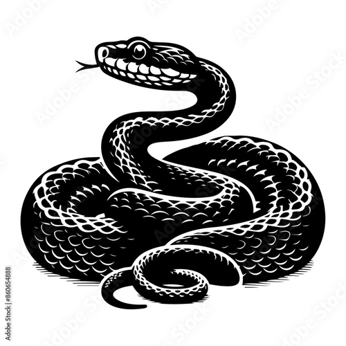 Russell's Viper danger wildlife snake, a black viper snake vector illustration isolated on a white background photo