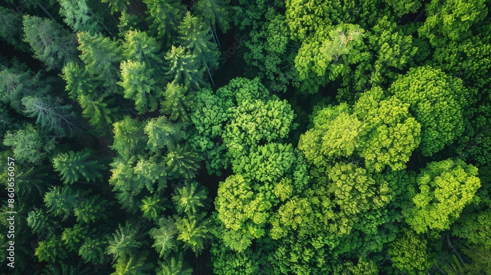 Aerial view of dense, verdant forest with variety green hues Aerial view of dense, verdant forest with variety green hues