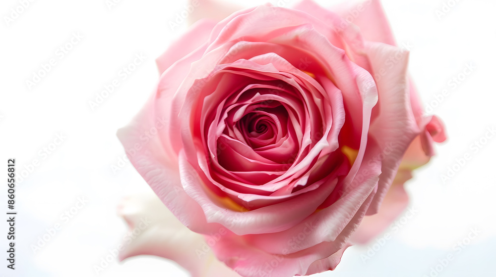 closeup top view of pink rose timeless symbol of love and affection vibrant color and detailed beautiful blooming blossom isolated on white background selective focus and in vertical o : Generative AI closeup top view of pink rose timeless symbol of love and affection vibrant color and detailed beautiful blooming blossom isolated on white background selective focus and in vertical o : Generative AI