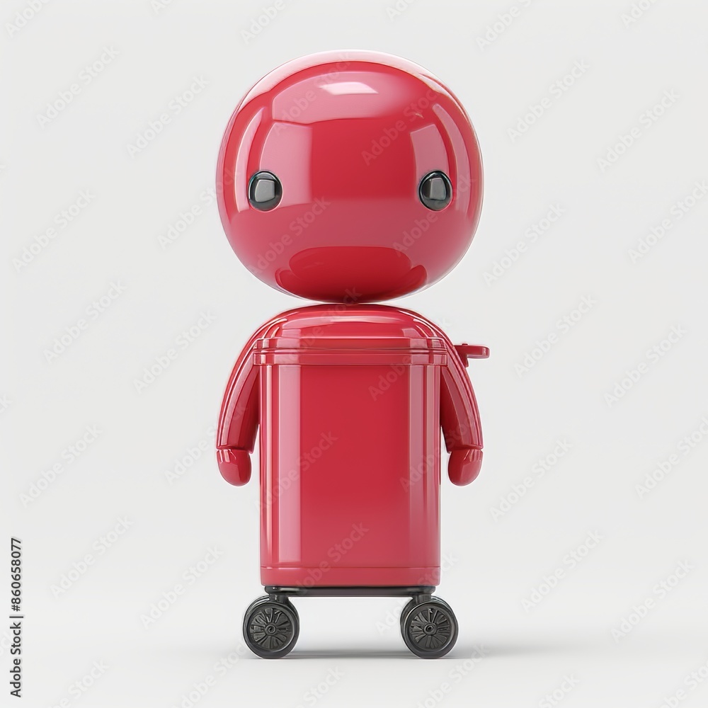 Naklejka premium Adorable toy robot for childs playtime adventures. Playful design with shiny red body, big head, and smooth-rolling wheels that spark imagination on exciting journeys