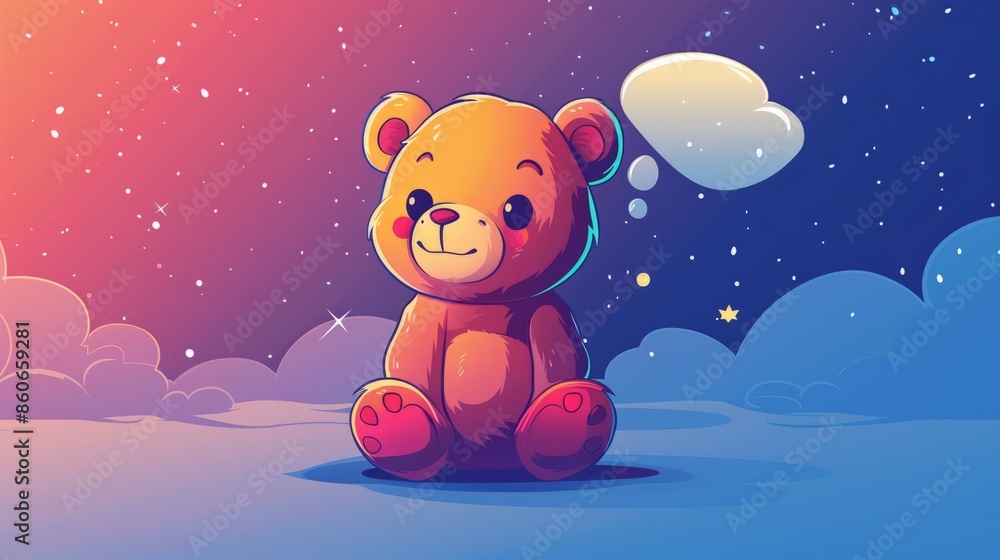 Cartoon bear contemplating in a starry night Cartoon bear contemplating in a starry night