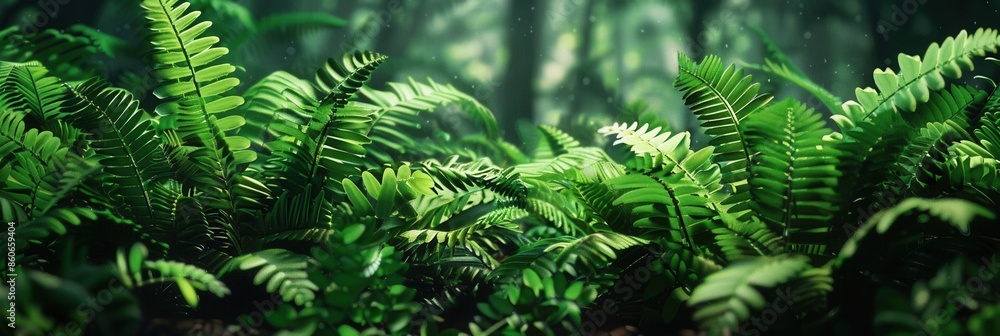 A vibrant photo showcasing the rich greenery of a tropical forest, with lush ferns in the foreground. Generative AI A vibrant photo showcasing the rich greenery of a tropical forest, with lush ferns in the foreground. Generative AI