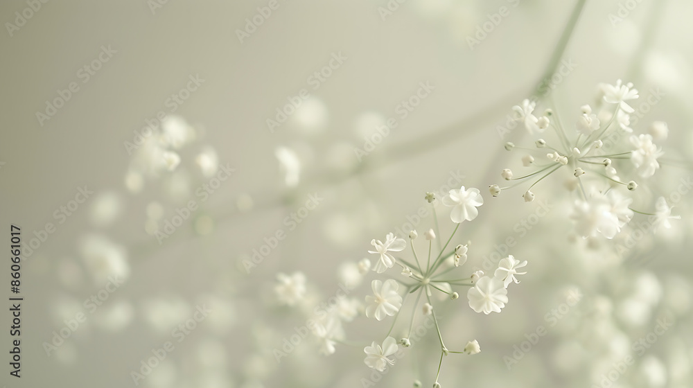 Soft focus blur White gypsophila flower on blur beige gray horizontal long background : Generative AI Soft focus blur White gypsophila flower on blur beige gray horizontal long background : Generative AI