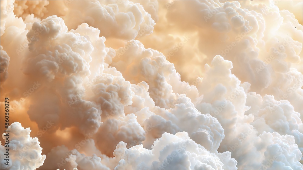 Soft Cotton Clouds - Surreal depiction of fluffy, cotton-like clouds in soft white and brown hues, creating a gentle and serene atmosphere. Perfect for children's book illustrations, relaxation apps Soft Cotton Clouds - Surreal depiction of fluffy, cotton-like clouds in soft white and brown hues, creating a gentle and serene atmosphere. Perfect for children's book illustrations, relaxation apps