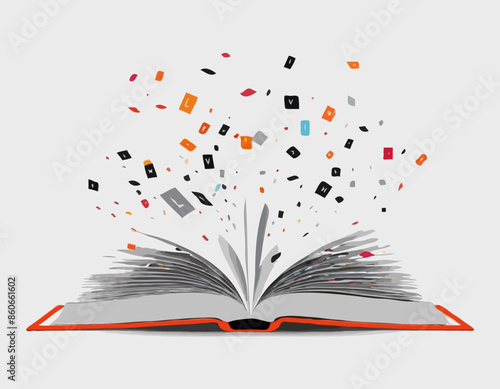 Book with letters falling
