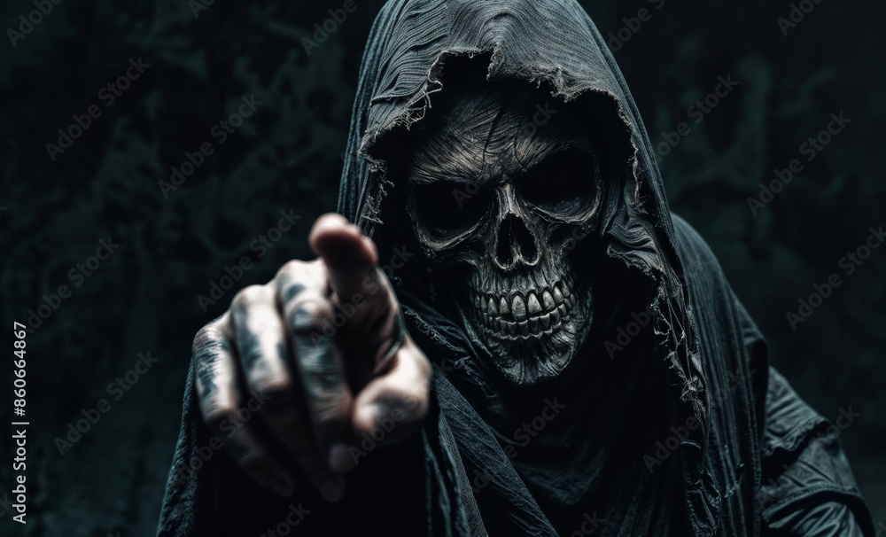 A skeleton ghost in the dark with fog A skeleton ghost in the dark with fog