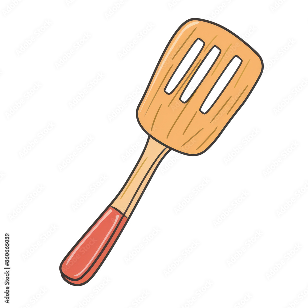 Illustrated wooden spatula with red handle, suitable for kitchenware, cooking utensils, and culinary design concepts. transparent background Illustrated wooden spatula with red handle, suitable for kitchenware, cooking utensils, and culinary design concepts. transparent background