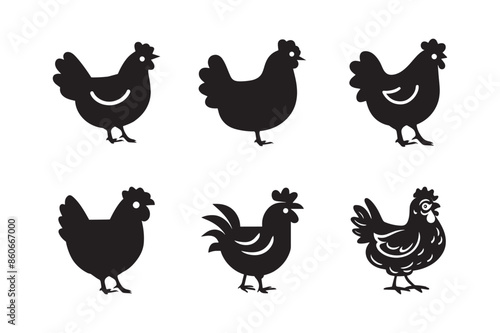 Set of icons chicken, vector graphics on white background