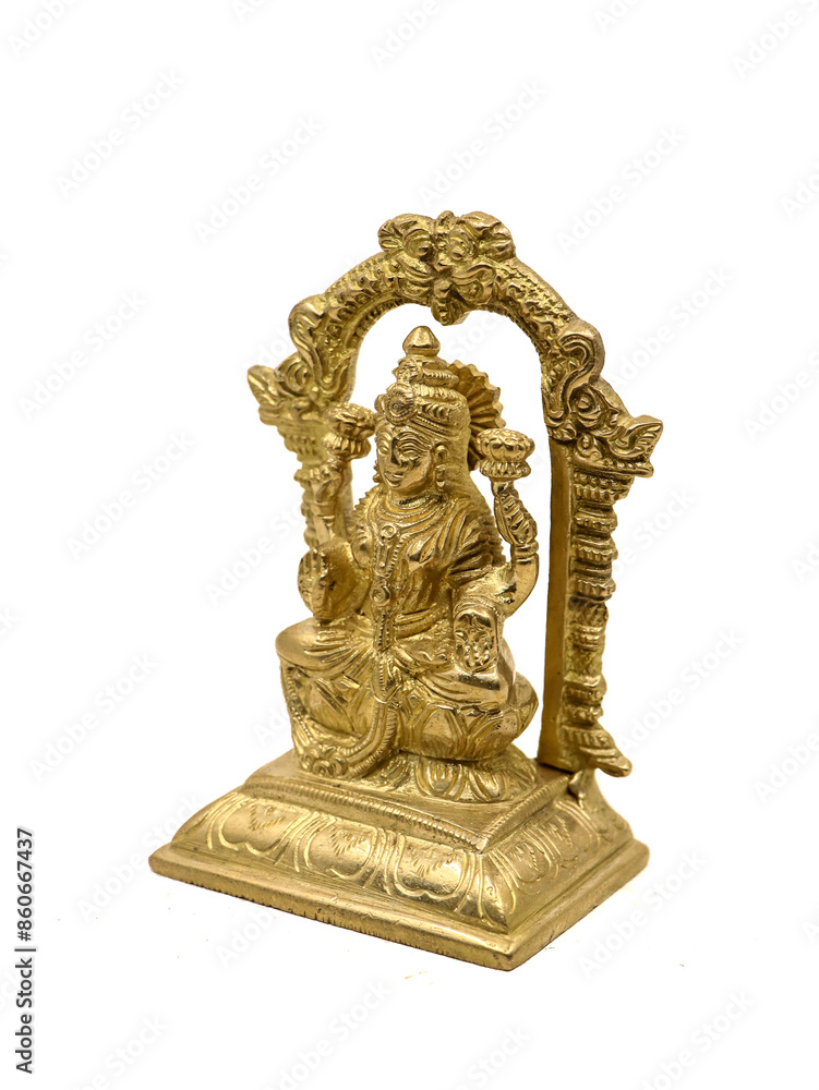 shiny gold statue of goddess lakshmi worshipped in hindu religion from a jewellery store isolated shiny gold statue of goddess lakshmi worshipped in hindu religion from a jewellery store isolated