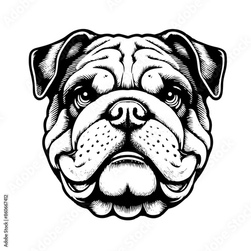 Bulldog Face, Silhouettes Dog Face SVG, black and white bulldog vector