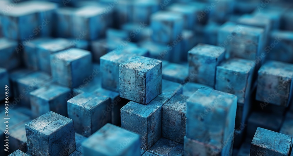 Abstract Blue Cubes Stacked Together in a Close-Up View Abstract Blue Cubes Stacked Together in a Close-Up View