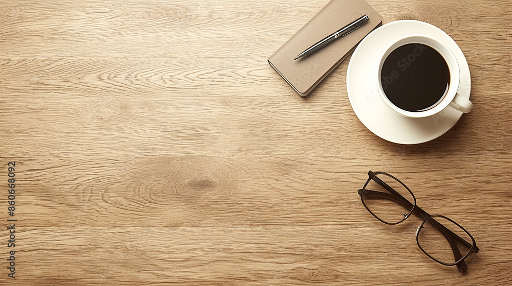 © aviavlad - Coffee, notebook, and glasses on wooden table