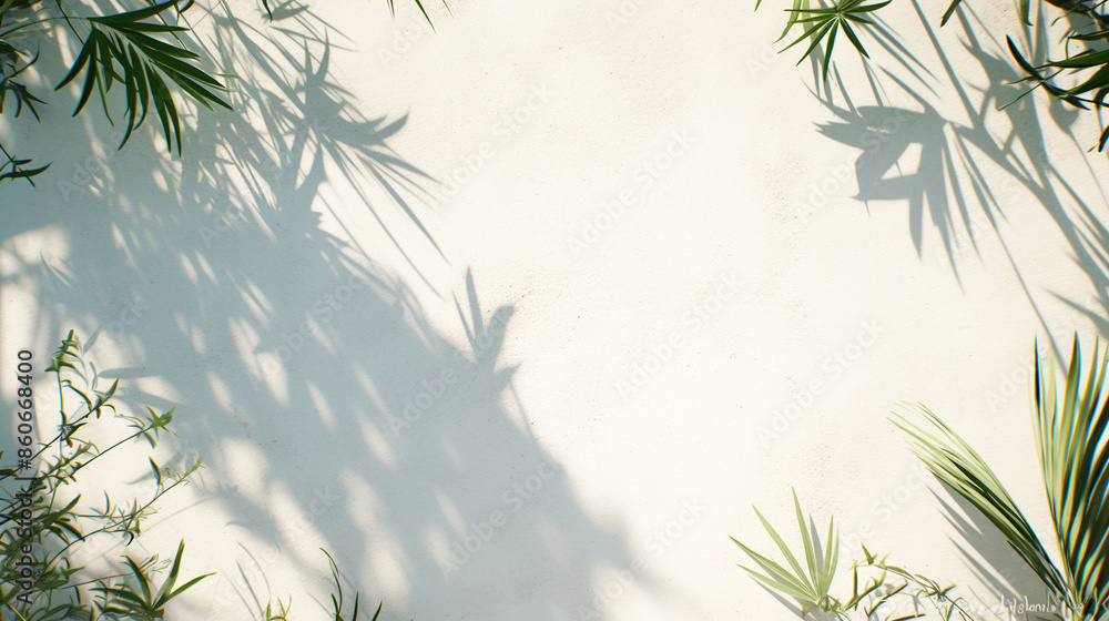 Fototapeta premium Palm leaf shadows on white wall