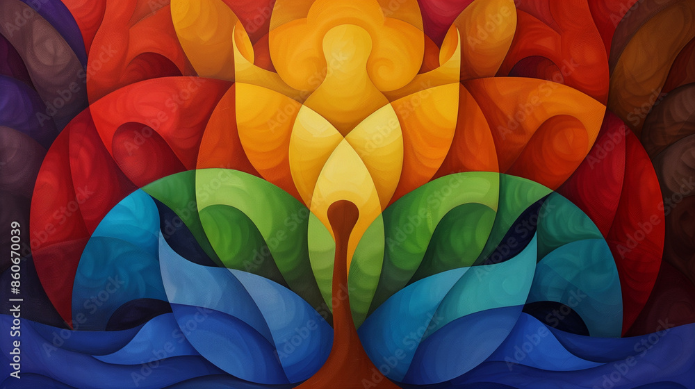 Abstract human figure with colorful petals, Abstract human figure with colorful petals,