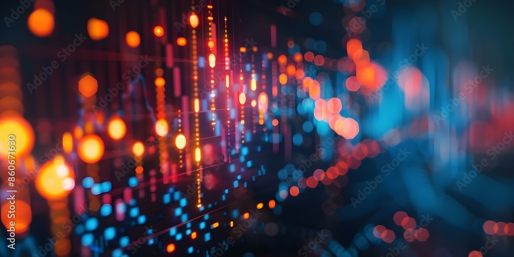Dynamic image of fluctuating market data against digital backdrop symbolizing financial change. Concept Financial Data Visualization, Market Trends, Digital Background, Fluctuating Markets