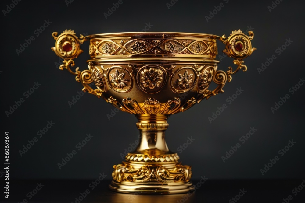 Champion golden trophy isolated on black background. Concept of success and achievement. ai generative Champion golden trophy isolated on black background. Concept of success and achievement. ai generative