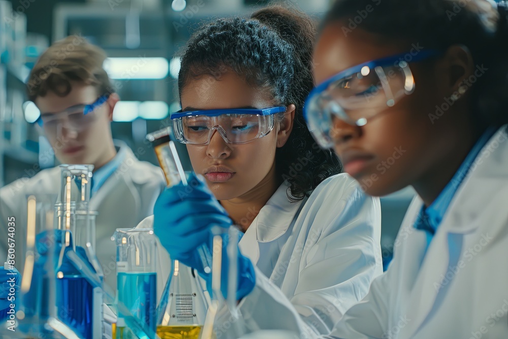 University Students Conducting Chemical Analysis in a Modern Lab University Students Conducting Chemical Analysis in a Modern Lab