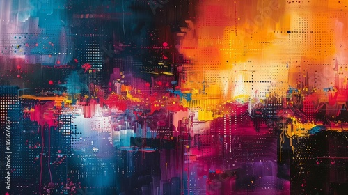 Abstract art with dynamic hues and disorienting patterns photo