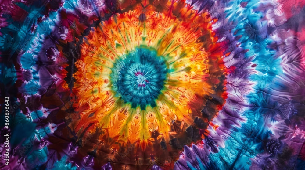 Vibrant tie dye pattern with a circular design Vibrant tie dye pattern with a circular design