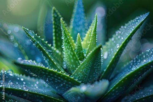 aloe vera plant covered in rain droplet. ai generative photo