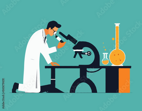 Medical tests. Scientist looking through microscope. A Scientist Experiment in the Lab