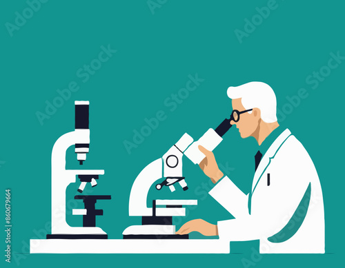Medical tests. Scientist looking through microscope. A Scientist Experiment in the Lab