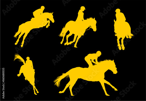 equitacion, carrera, pegatina, competencia, caballo, equestre, vectores, galope, yeguas, jinete