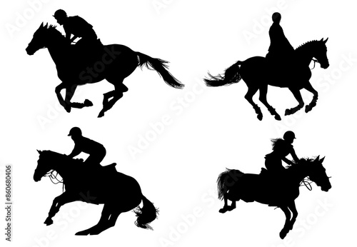 equitacion, carrera, pegatina, competencia, caballo, equestre, vectores, galope, yeguas, jinete