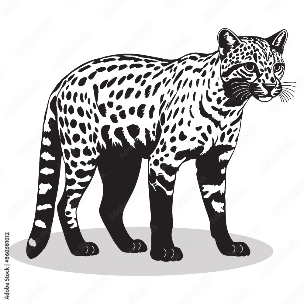 Ocelot silhouettes and icons. Black flat color simple elegant white background Ocelot animal vector and illustration. Ocelot silhouettes and icons. Black flat color simple elegant white background Ocelot animal vector and illustration.