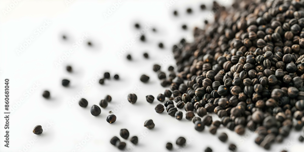 Pile of black chickpeas on white background. Concept Food Photography, Ingredient Showcase, Monochrome Styling Pile of black chickpeas on white background. Concept Food Photography, Ingredient Showcase, Monochrome Styling