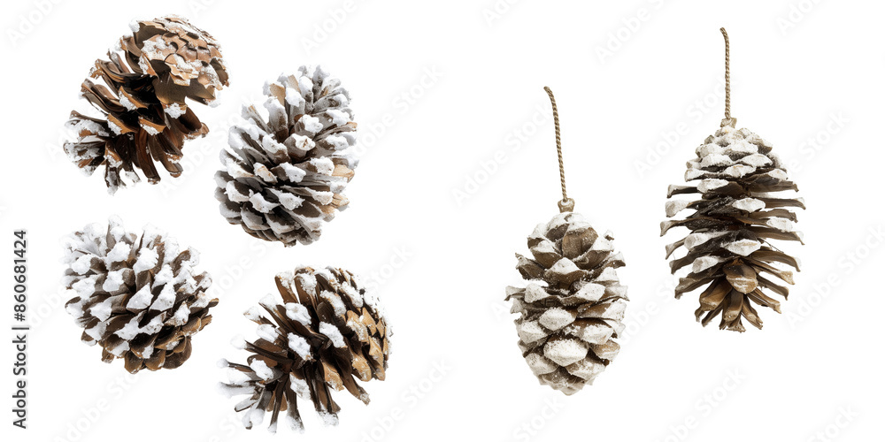collection of snowy pinecone ornaments for a natural touch isolated on transparent background collection of snowy pinecone ornaments for a natural touch isolated on transparent background