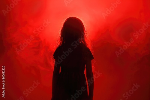 A woman stands at a red traffic light, waiting to cross the street