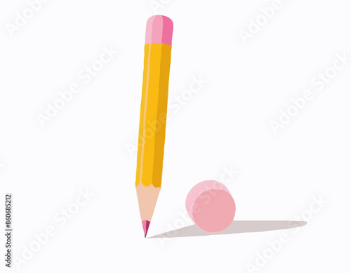 Education and Work - School and Office Supply - Standard Wood Yellow HB Pencil with Soft Pink Eraser Isolated on White Background 