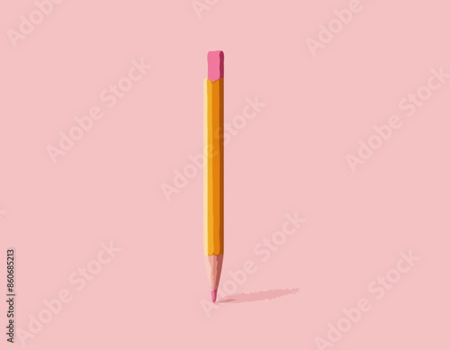 Education and Work - School and Office Supply - Standard Wood Yellow HB Pencil with Soft Pink Eraser Isolated on White Background 